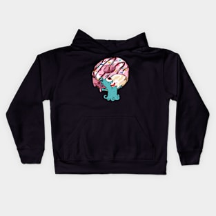 Hungry alien eating a donuts Kids Hoodie